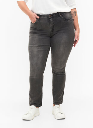 Zizzi Kapeat normaalivyötäröiset Emily-farkut, Dark Grey Denim, Model image number 2