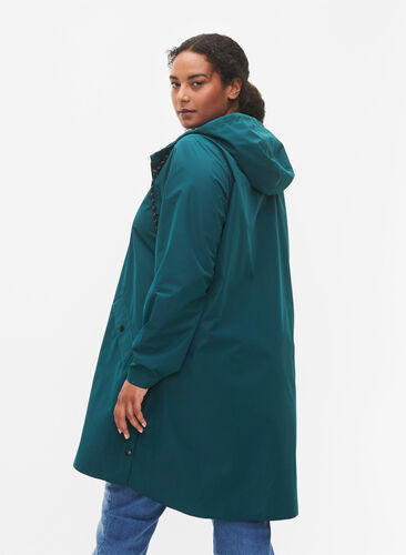 Zizzi Sadetakki, jossa on taskut ja huppu., Deep Teal, Model image number 1