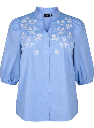 Zizzi Puuvillainen paitapusero kirjailluilla kukilla, Vista Bl. W. White, Packshot image number 0