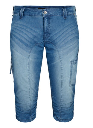 Zizzi Slim fit farkkucaprit taskuilla, Light blue denim, Packshot image number 0