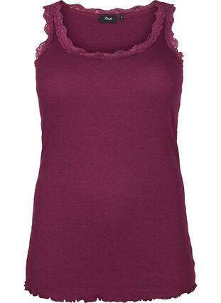 Zizzi Top with lace trim, Fig, Packshot image number 0