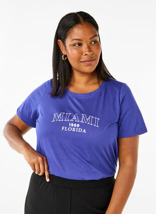 Zizzi FLASH – kuviollinen t-paita, Royal Blue Miami, Model image number 0