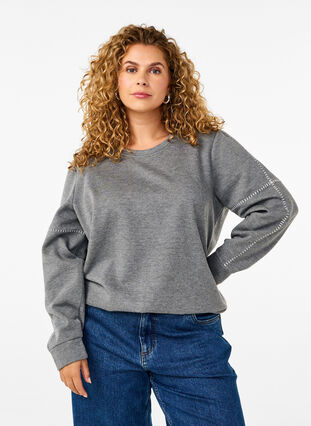 Zizzi Verryttelypaita kontrastiompeleilla, Medium Grey Mél, Model image number 0