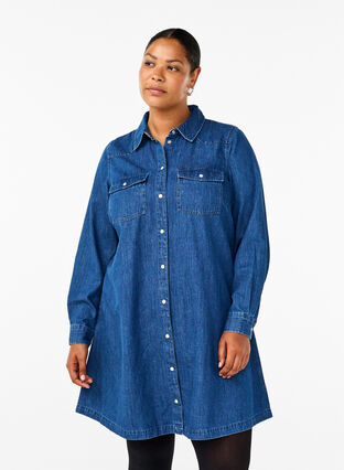 Zizzi Farkkumekko napeilla, Medium Blue Denim, Model image number 0