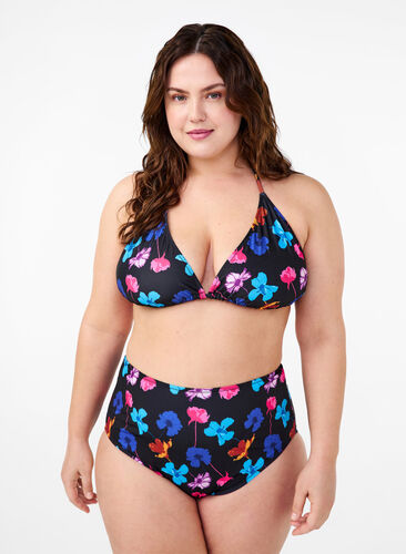 Zizzi Bikinialaosa kuviolla ja korkealla vyötäröllä, Black Flower AOP, Model image number 0