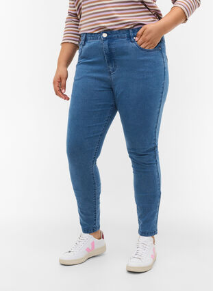 Zizzi Korkeavyötäröiset super slim Amy-farkut, Light blue, Model image number 1