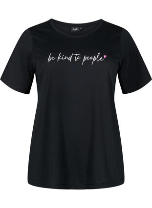 Zizzi FLASH – kuviollinen t-paita, Black Be Kind, Packshot image number 0