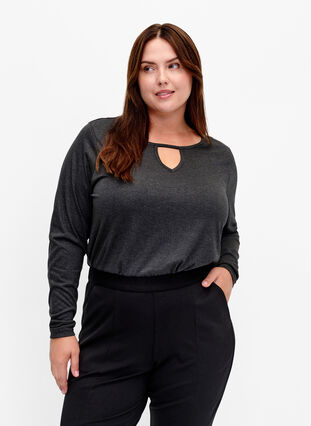 Zizzi Pitkähihainen meleerattu pusero, Black Mel. , Model image number 0