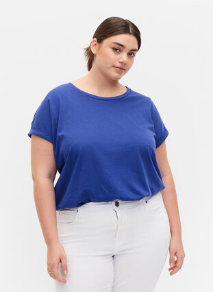 Zizzi Lyhythihainen t-paita puuvillasekoitteesta, Royal Blue, Model image number 0