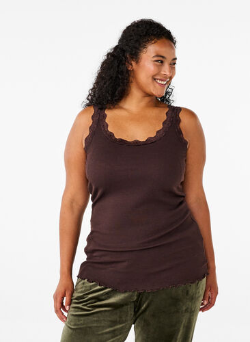 Zizzi Top with lace trim, Molé, Model image number 0