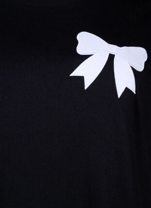 Zizzi Puuvillainen T-paita rusetilla, Black W. White, Packshot image number 2