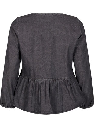 Zizzi Farkkukankainen peplum-pusero, jossa on nauhakiinnitys, Dark Grey Denim, Packshot image number 1