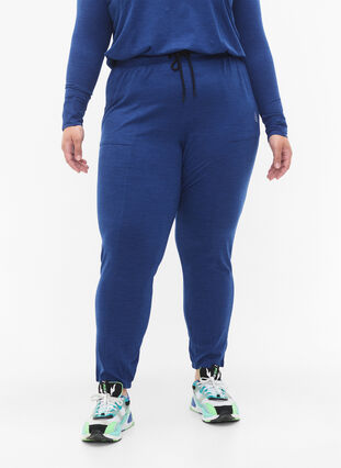 Zizzi Nyörilliset treenihousut taskuilla, S. Blue / Black Mel., Model image number 2