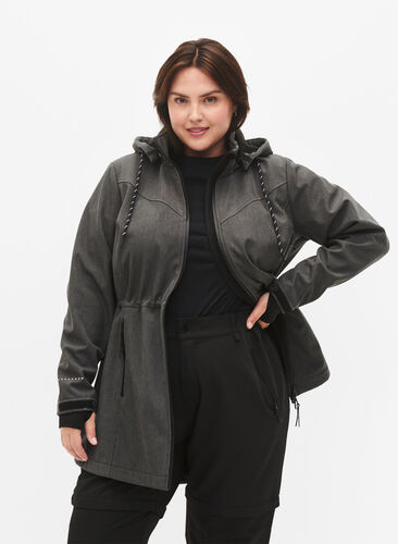 Zizzi Softshell takki irroitettavalla hupulla, Dark Grey Melange, Model image number 0