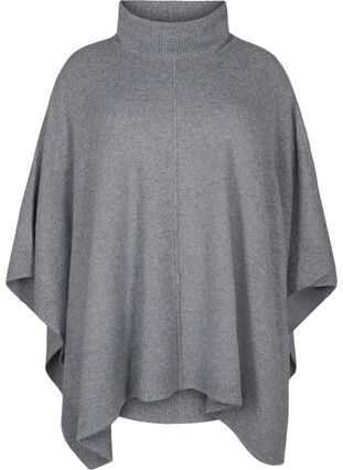 Zizzi Poncho korkealla kauluksella, Medium Grey Melange, Packshot image number 0