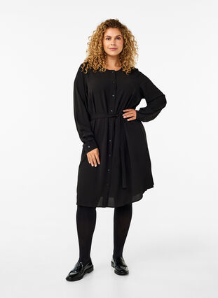 Zizzi Pitkähihainen mekko solmimisnauhalla, Black, Model image number 2