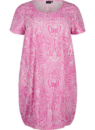 Zizzi Lyhythihainen puuvillamekko paisley-kuviolla, Shocking P. Paisley , Packshot image number 0