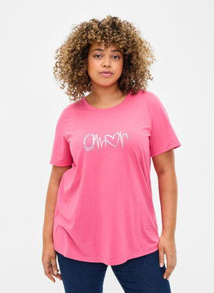 Zizzi FLASH – kuviollinen t-paita, Hot Pink Amour, Model image number 0