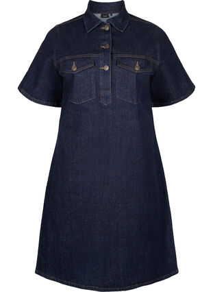 Zizzi Farkkumekko, jossa on lyhyet hihat ja rintataskut, Dark Blue Denim, Packshot image number 0