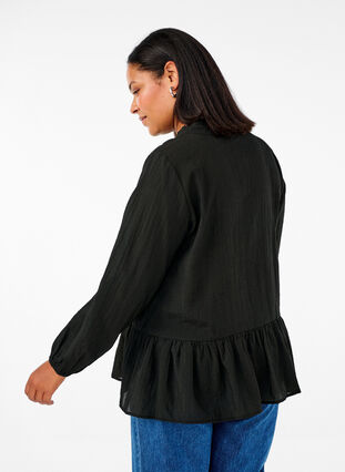 Zizzi Pitkähihainen peplum-pusero, Black, Model image number 1