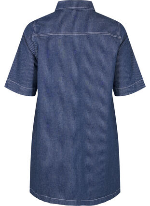 Zizzi Liituraitainen farkkumekko, jossa on rintataskut, Blue Denim Stripe, Packshot image number 1