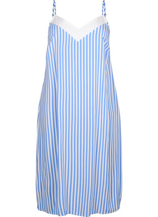 Zizzi FLASH - Raidallinen nauhaolkainmekko viskoosista, L. Blue White Stripe, Packshot image number 0