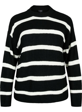 Zizzi FLASH – Raidallinen neulepusero, Black/White Stripe, Packshot image number 0