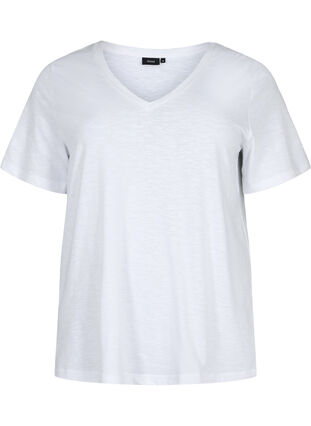 Zizzi Lyhythihainen perus t-paita v-pääntiellä, Bright White, Packshot image number 0