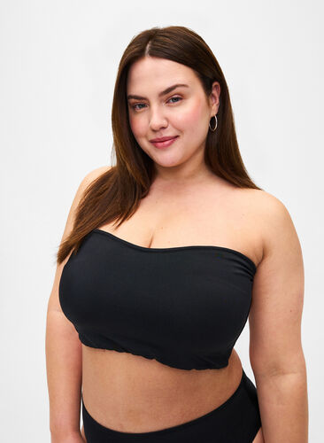 Zizzi Yksivärinen bandeau-bikiniyläosa, Black, Model image number 0