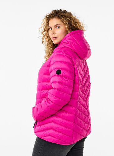 Zizzi Kevyt takki hupulla, Fuchsia Red, Model image number 1