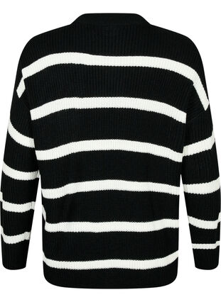Zizzi FLASH – Raidallinen neulepusero, Black/White Stripe, Packshot image number 1