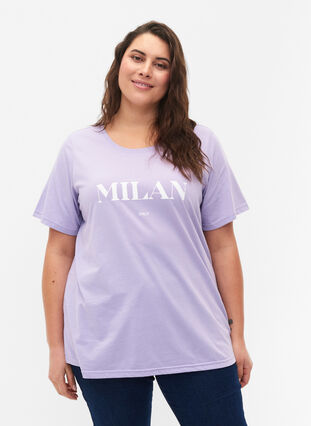 Zizzi FLASH - T-paita kuvalla, Lavender, Model image number 0