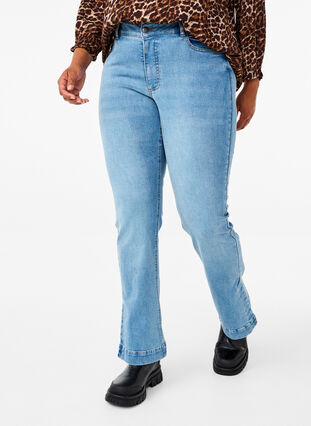 Zizzi Bootcut -farkut halkiolla, Blue Denim, Model image number 2