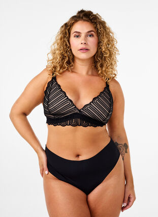 Zizzi Bralette-rintaliivit, joissa on pitsiä ja pehmeä toppaus, Black, Model image number 2