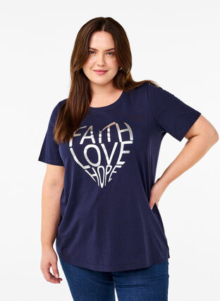 Zizzi FLASH – kuviollinen t-paita, Navy B. Silver Faith, Model image number 0