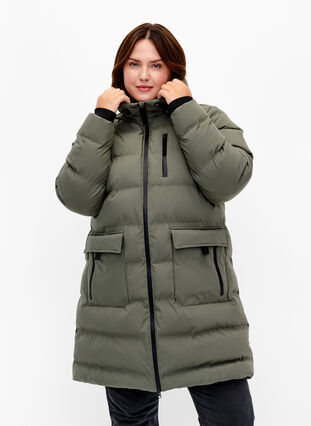 Zizzi Puffer-takki hupulla ja taskuilla, Beluga, Model image number 0