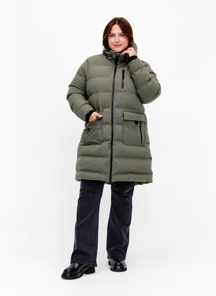 Zizzi Puffer-takki hupulla ja taskuilla, Beluga, Model image number 2