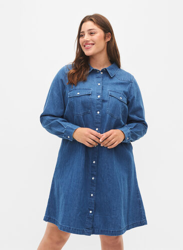 Zizzi Farkkumekko napeilla, Blue Denim, Model image number 0