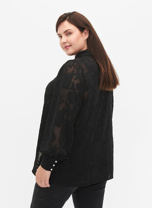 Zizzi Jacquard-paita helminapeilla, Black, Model image number 1