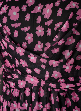 Zizzi Kukallinen verkkomekko pitkillä hihoilla, Black Pink AOP, Packshot image number 3