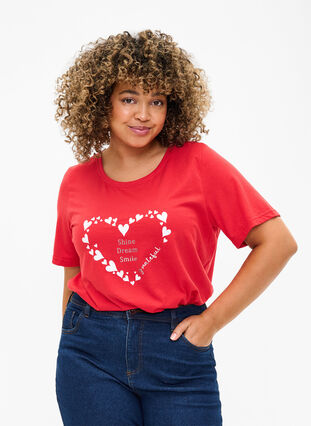 Zizzi FLASH – kuviollinen t-paita, High Risk Red Heart, Model image number 0