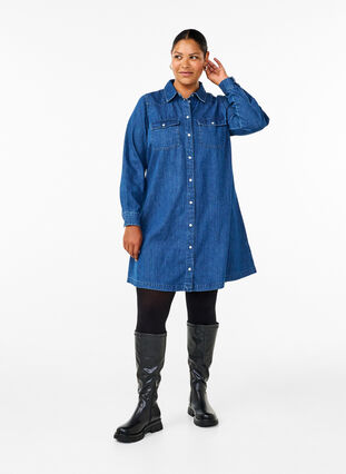 Zizzi Farkkumekko napeilla, Medium Blue Denim, Model image number 2