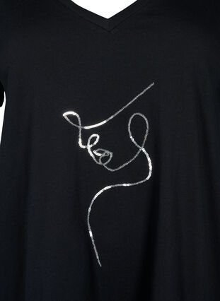 Zizzi Puuvillainen t-paita, jossa on paljetteja, Black W. Face, Packshot image number 2