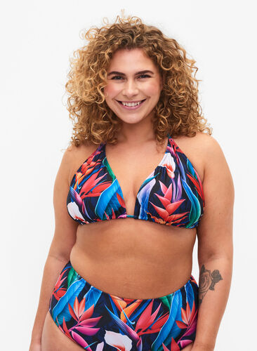 Zizzi Kolmiomallinen bikiniyläosa printillä, Bright Leaf, Model image number 0