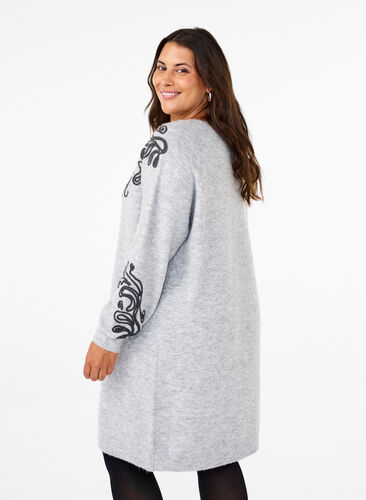 Zizzi Neulottu mekko koristeilla, Light Grey Melange, Model image number 1