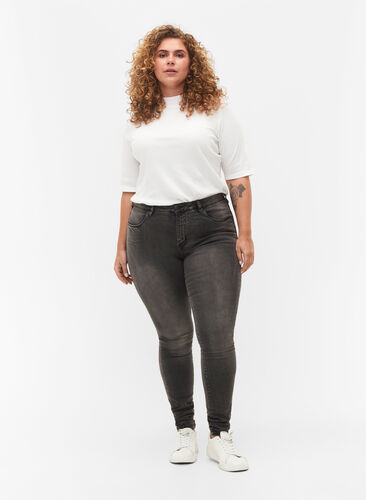 Zizzi Super slim Amy-farkut korkealla vyötäröllä, Dark Grey Denim, Model image number 0