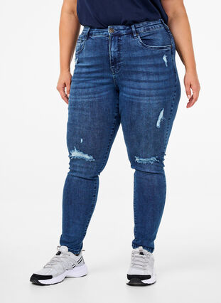 Zizzi Erittäin kapeat kulutuskäsitellyt Amy-farkut, Blue Denim, Model image number 2