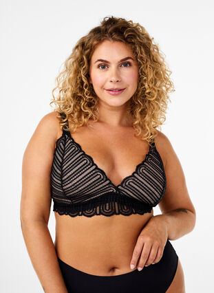 Zizzi Bralette-rintaliivit, joissa on pitsiä ja pehmeä toppaus, Black, Model image number 0