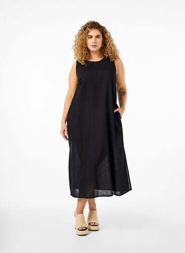 Hihaton mekko puuvillan ja pellavan sekoitteesta, Black, Model image number 0