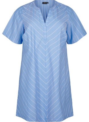 Zizzi Raidallinen mekko luomupuuvillaa, Blue Stripe, Packshot image number 0